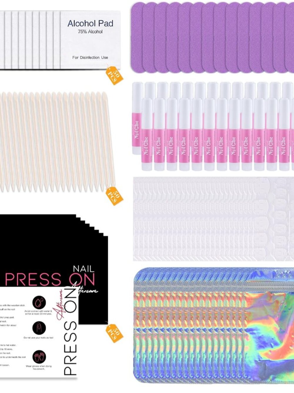 Press On Nail Tool Kit Nail Prep Kit Packaging 50pcs in Purple